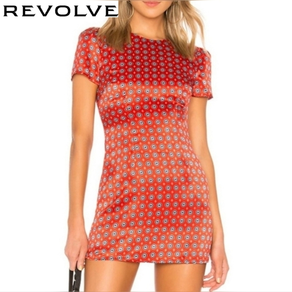 House of Harlow 1960 x Revolve Satin Red Geo Tile Delphine Mini Dress - Picture 2 of 16
